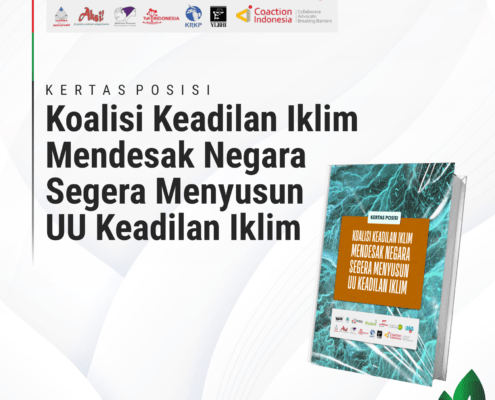 Dampak perubahan iklim berkaitan erat dengan ketimpangan baik antar negara, antar wilayah, gender, usia. Kelompok-kelompok miskin, rentan dan terpinggirkan akan mengalami dampak yang lebih buruk dibanding kelompok-kelompok kaya dan memiliki kondisi ekonomi dan akses yang lebih baik. Kertas posisi ini akan terus berkembang hingga UU Keadilan Iklim dapat terwujud sesuai dengan nilai keadilan iklim yang disepakati bersama. Kertas posisi ini bersifat terbuka untuk didukung dan oleh karena itu organisasi-organisasi masyarakat sipil yang mendukung dan memperkuat kertas posisi ini masih dapat bertambah jumlahnya. Unduh dokumen Kertas Posisi Koalisi Keadilan Iklim Mendesak Negara Segera Menyusun UU Keadilan Iklim